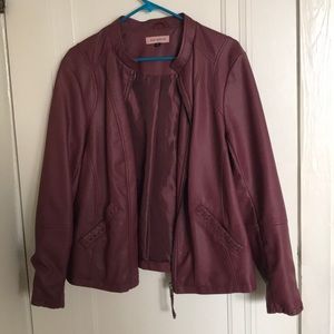 East Adeline 1X burgundy faux leather moto jacket